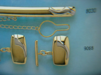 juego gemelos alfiler corbata oro plata