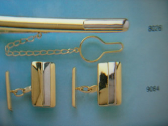 juego gemelos alfiler corbata oro plata